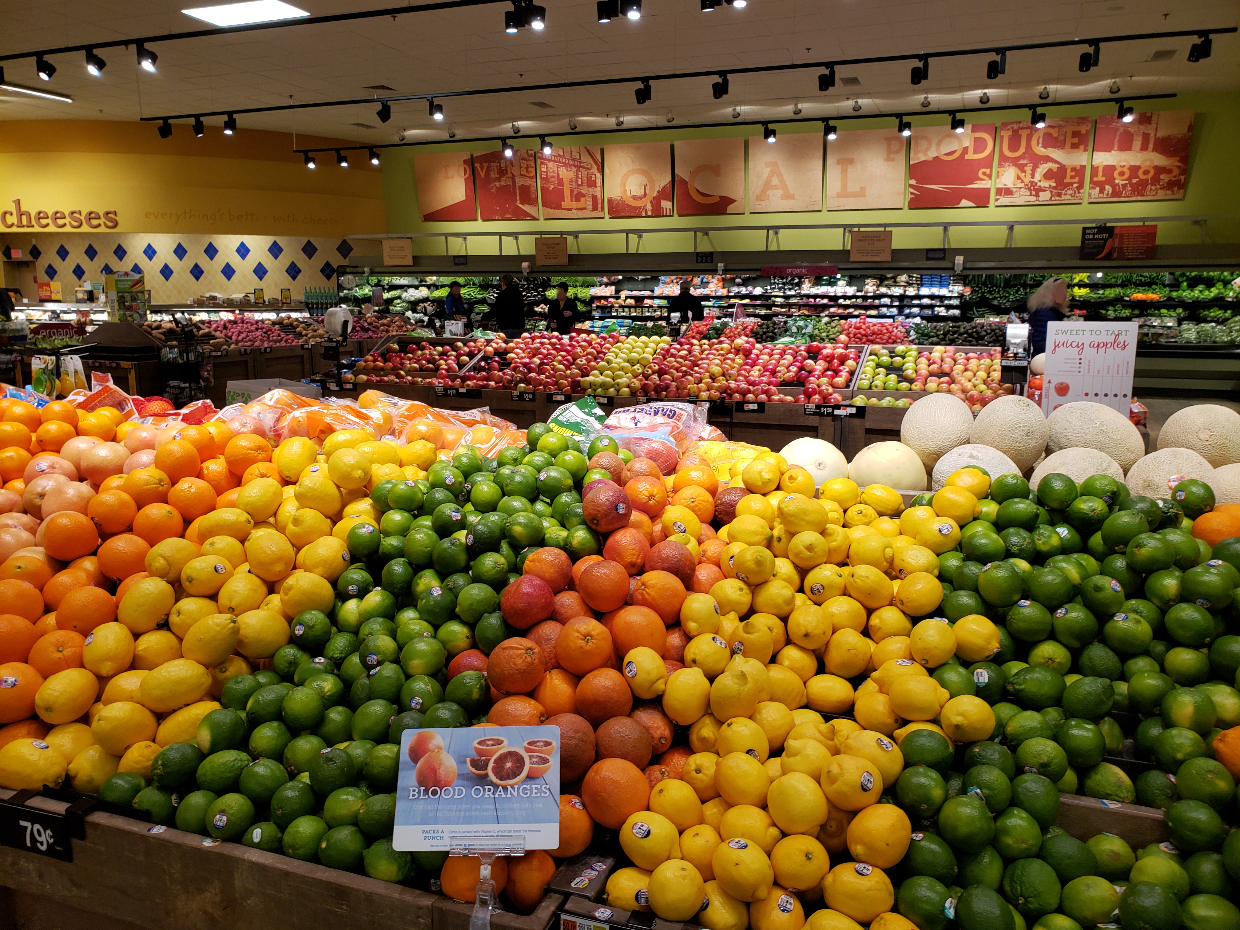 Hannaford produce section on Saturday, March 14th, 2020. All of the fruits and vegetables were restocked. But many shelf stable food items were not.